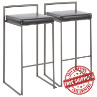 Lumisource B30-FUJI AN+BK2 Fuji Industrial Stackable Barstool in Antique with Black Faux Leather Cushion - Set of 2